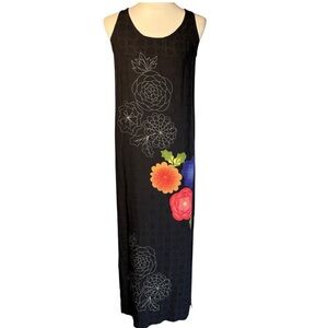 Black Floral Maxi Tank Dress - Sleeveless Floral Print